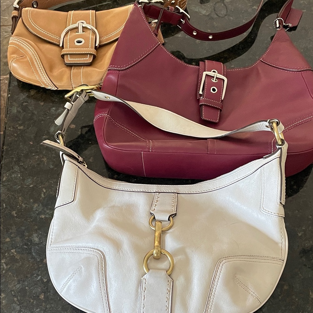 Coach Leather Hobo Bag - Burgundy, Tan, and Cream